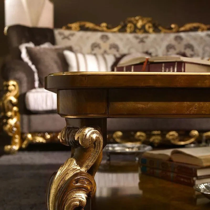 European solid wood coffee table French living room villa luxury carved retro coffee table