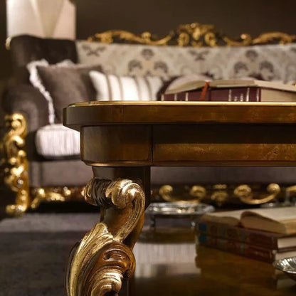 European solid wood coffee table French living room villa luxury carved retro coffee table