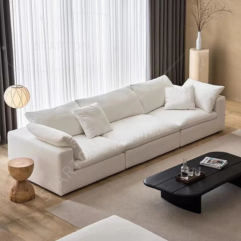 Italian Modern Modular Sofa Floor White Cloud Couch Cotton Linen Fabric Sectional Furniture Sofa Set
