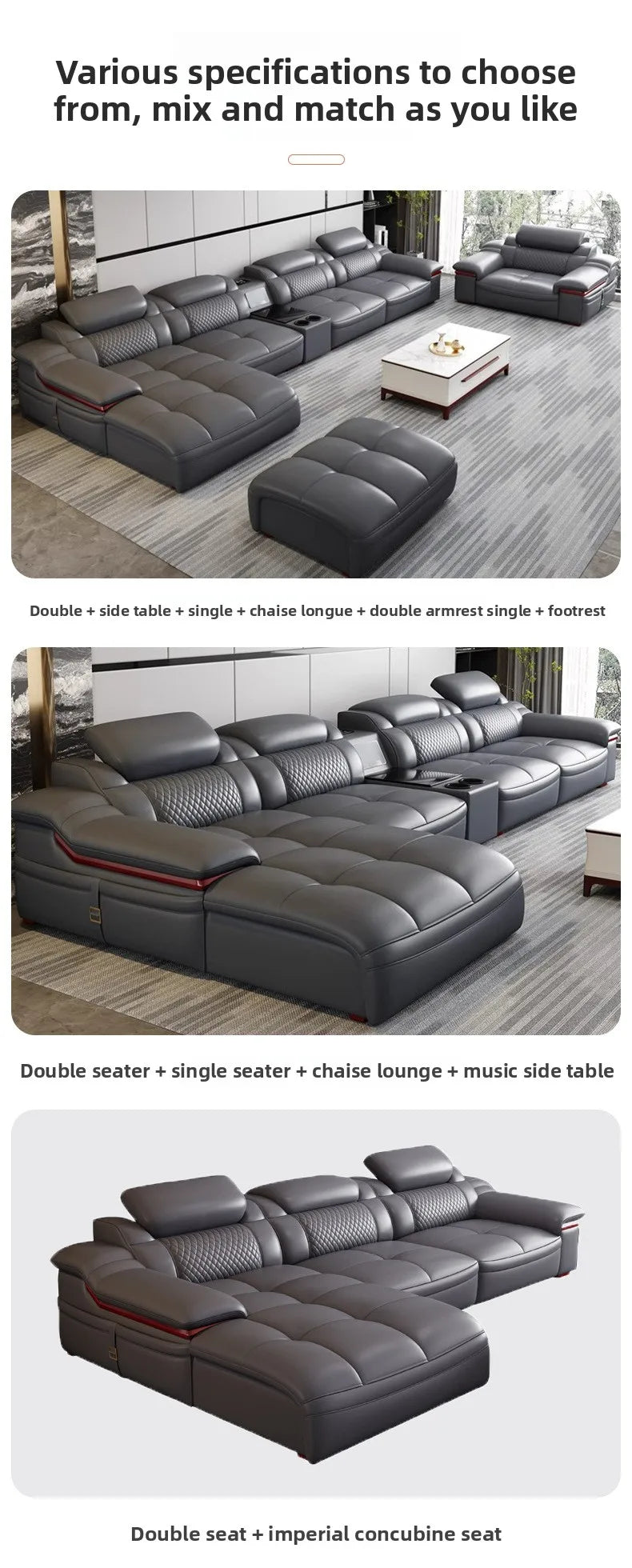 Modern simple leather sofa, first-layer cowhide living room size apartment sofa