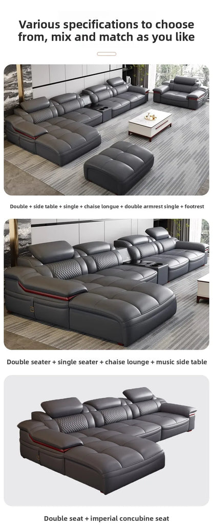 Modern simple leather sofa, first-layer cowhide living room size apartment sofa