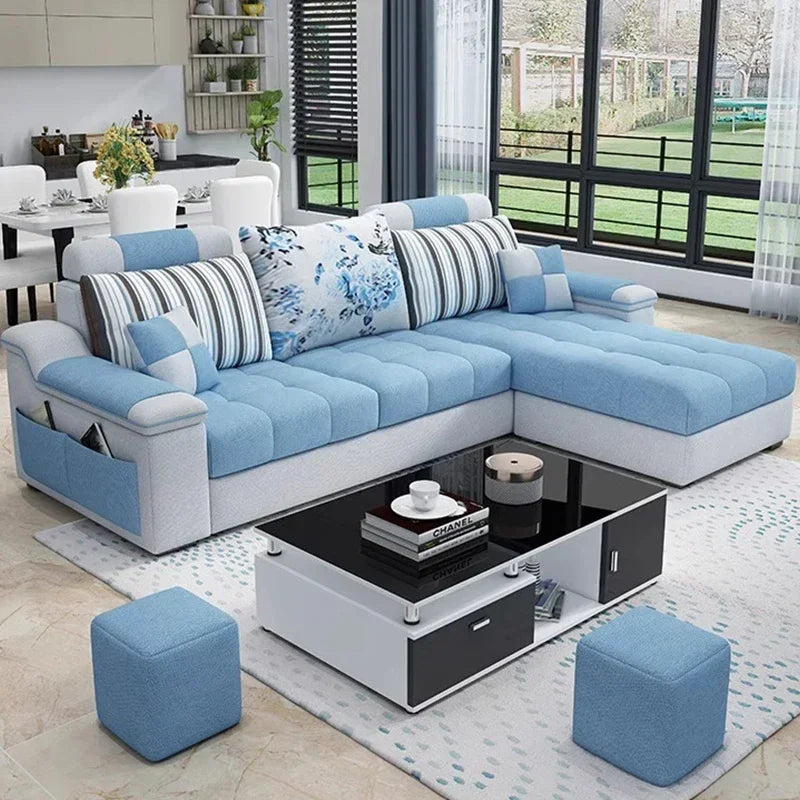 small apartment simple modern living room removable and washable corner three seat fabric sofa
