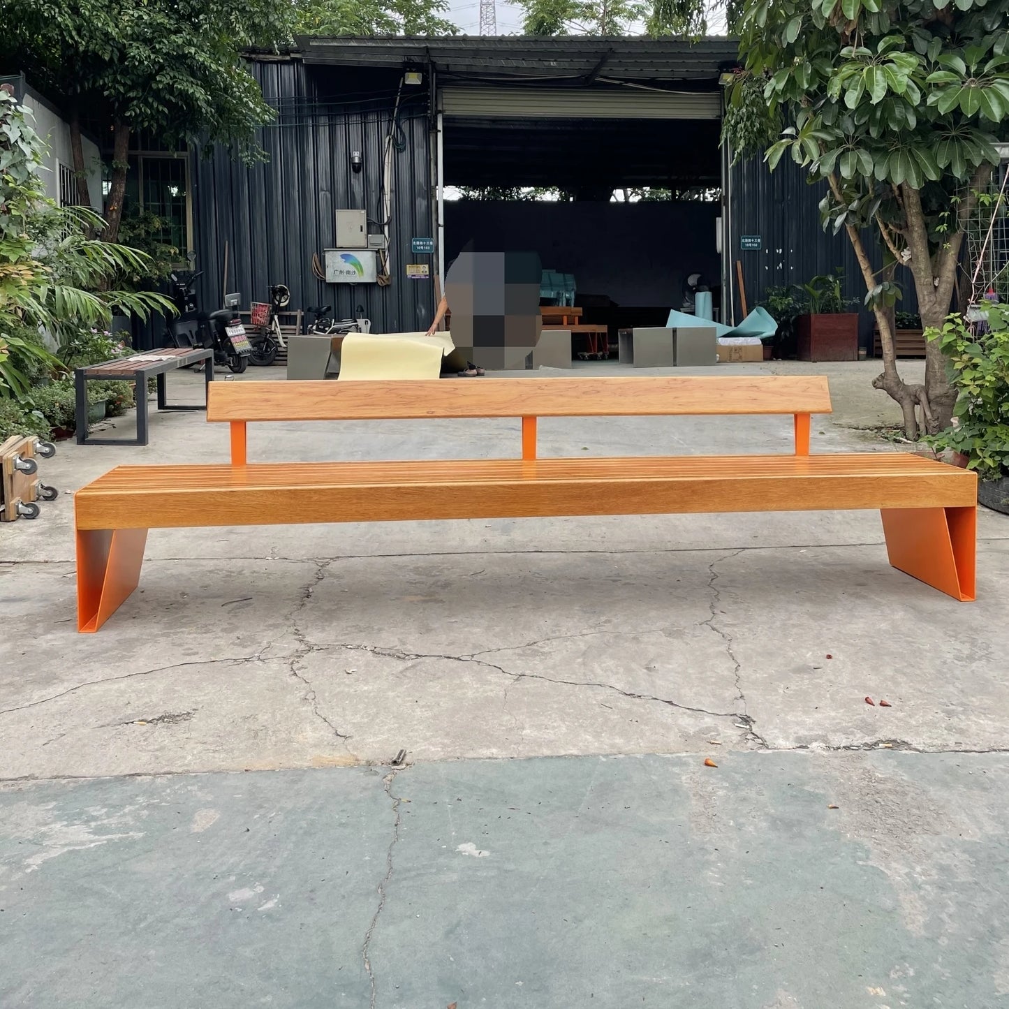 Meubles urbains personnalisés, banc d'extérieur en acier inoxydable, chaise de jardin en métal, parc, sièges en bois de teck, 2-3 places avec dossier