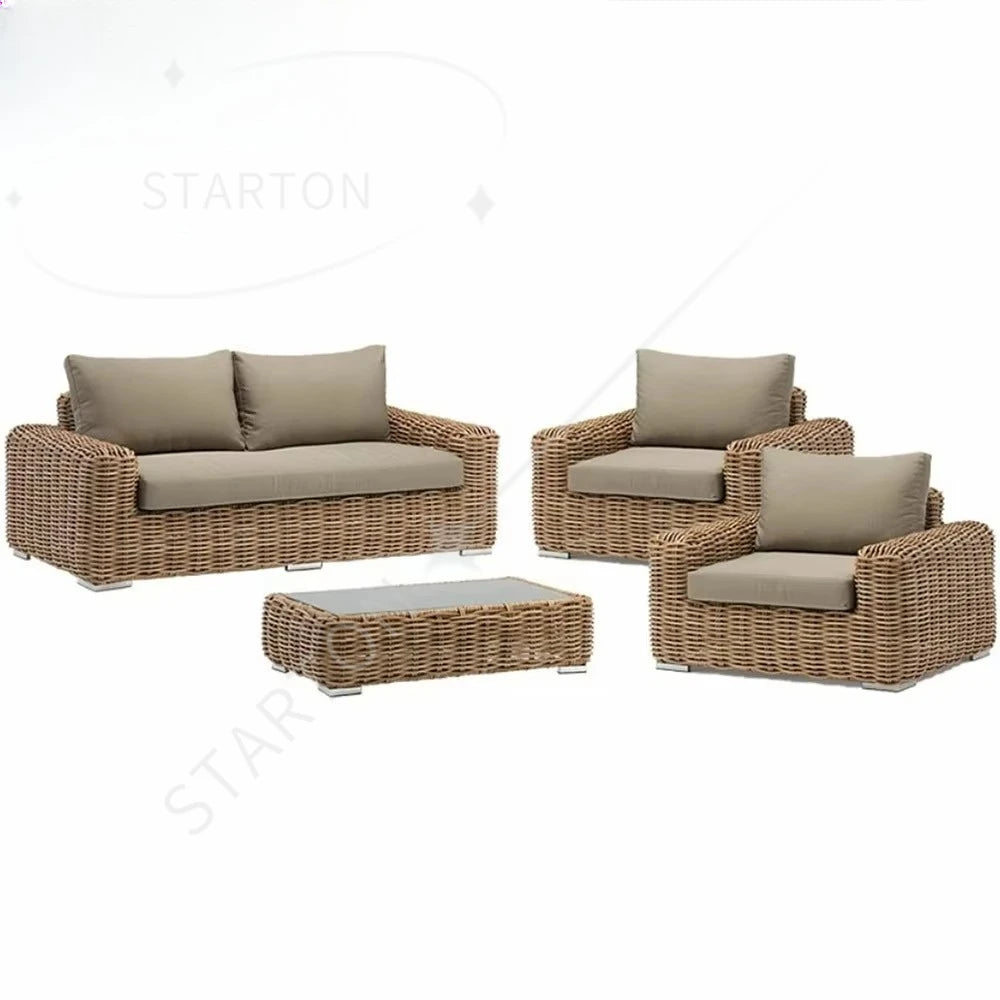 Mode Sunwell Luxury Hotel Rattan Garden Furniture Wicker Outdoor Sofa Set Patio UV Resistant PE with Aluminum Frame Contemporary