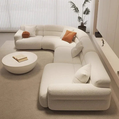 yA38 Minimalist new fan-shaped large flat-layer curved sofa custom left and right concubine lamb wool