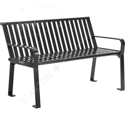 Four Ft Outdoor Park Bench, With Back Vertical Steel, 600 Lbs Capacity Black, Unassembled Heavy Duty Commercial
