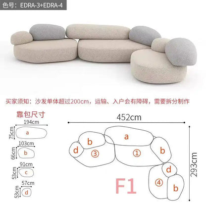 Italian minimalist pebble art sofa villa large flat living room special-shaped module fabric sofa Internet celebrity