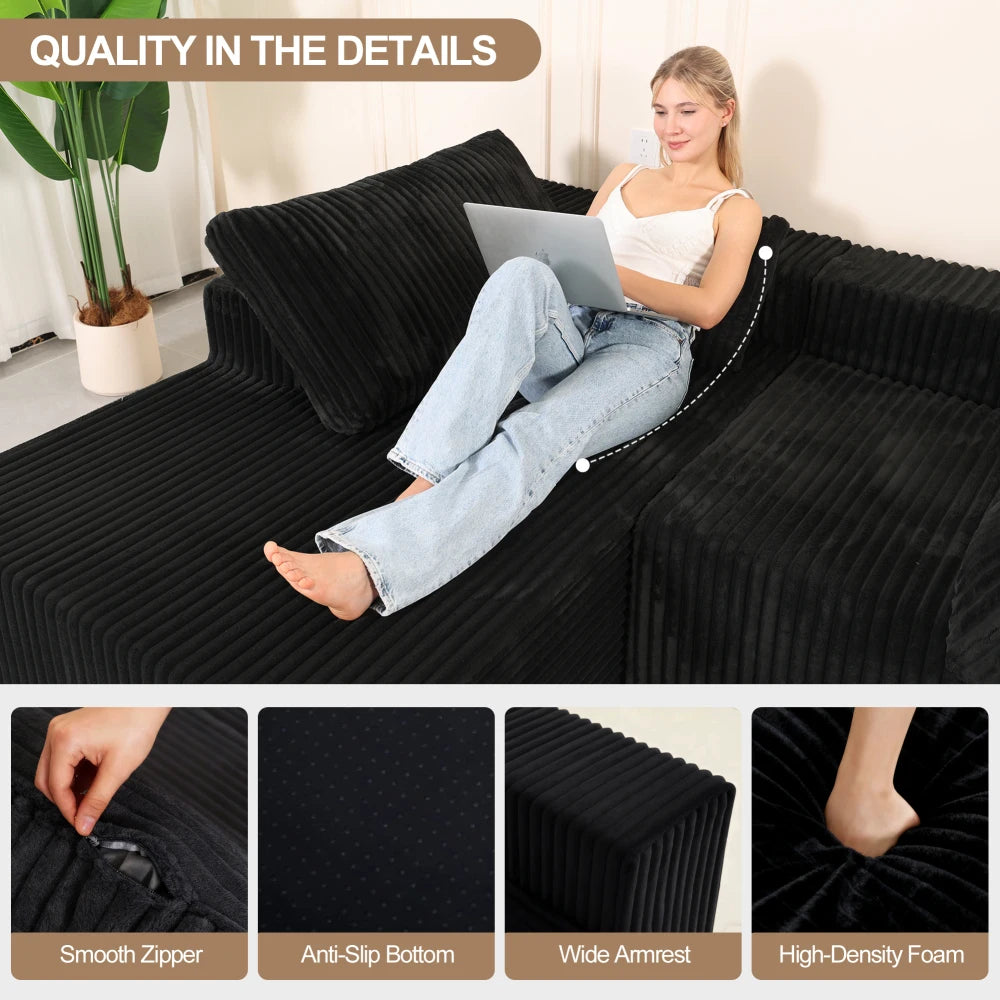 Modular Sectional Sofa with Pillow, Cloud Sectional Couch with Chaise, Modern L-Shape Sofa with Deep Seat, Upholstered Couches