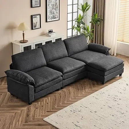 121 Inch Cloud Couch Comfortable Modular Sectional Sofa For Living Room Modern Linen 3-seat Convertible Loveseat Sofa Apartment