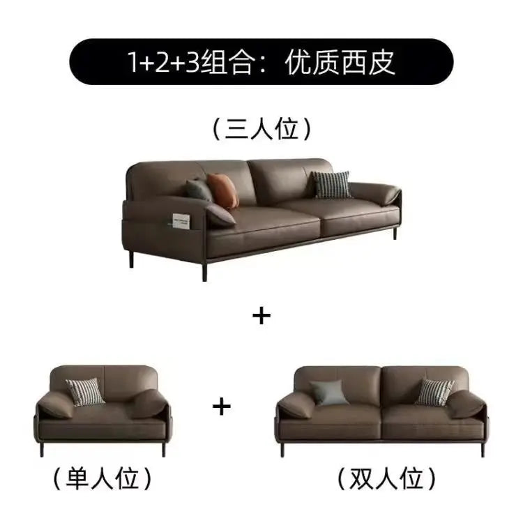Simple Modern Office Sofa Coffee Table Set Luxury Genuine Leather Three-Seater for Business Meeting Reception Living Room Hotel