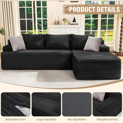 Modular Sectional Couch Sofa,96 Boneless Couches for Living Room, Memory Foam Sectional Couch with Oversized Chaise