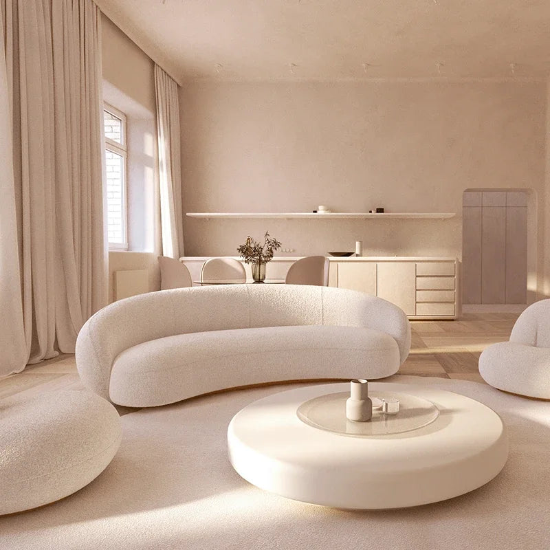 Light luxury creative designer special-shaped swan flannel multi-person kidney sofa minimalist lamb fleece curved hotel living
