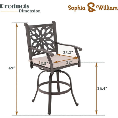 Sophia & William Cast Aluminum Patio Bar Chairs Set of 2, Bar Height Swivel Outdoor Bar Stools Chairs, Counter Height Outdoor Ba