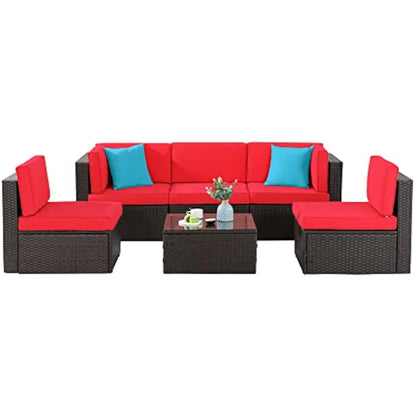 6 pieces patio furniture sets outdoor all-weather sectional patio sofa set pe rattan manual weaving wicker patio conversation s