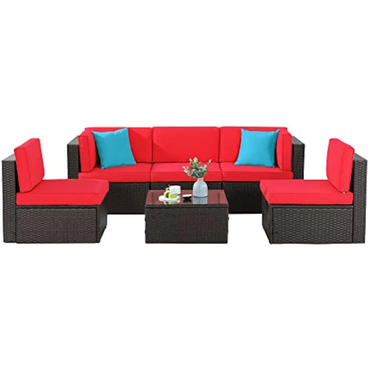 6 pieces patio furniture sets outdoor all-weather sectional patio sofa set pe rattan manual weaving wicker patio conversation s