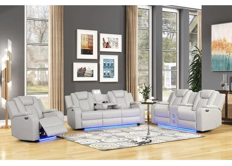 Gray Faux Leather 3-Piece LED Power Recliner Set
