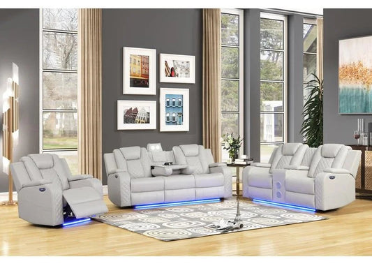 Gray Faux Leather 3-Piece LED Power Recliner Set
