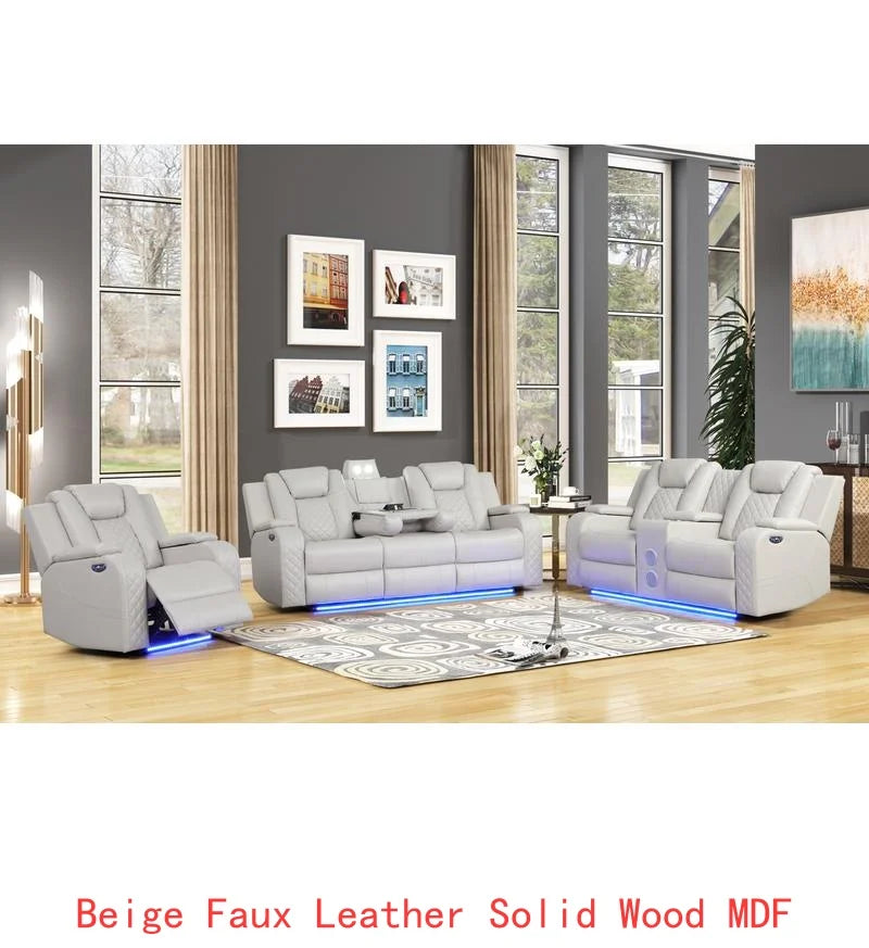 Gray Faux Leather 3-Piece LED Power Recliner Set