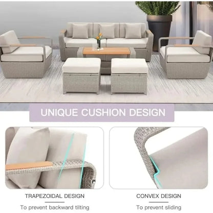 Patio Furniture Set, Outdoor Sectional Conversation Rattan Sofa with Ottoman and Storage Table Garden Sofas