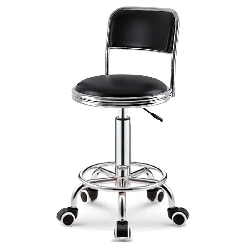 PU Leather Modern Rolling Stool Low Back Height Adjustable Work Salon Drafting Swivel Task Chair with Footrest