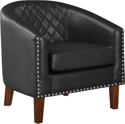 Nordic luxury Comfy Barrel Accent Chair Set, Grid Backrest Diamond, Faux Leather with Cushion for Living Room Club