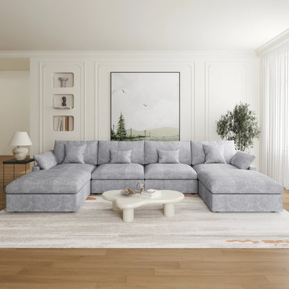 Modular Sectional Sofa for Living Room 160" Cloud Couch Down Filled U Shaped Couch with Ottoman Modern 6 Seater Convertible Sofa