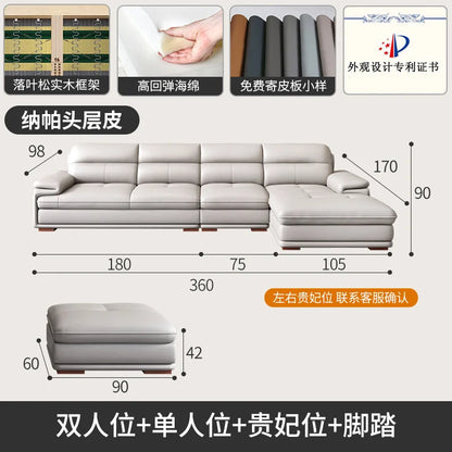 Leather sofa first layer cowhide modern simple size apartment living room left and right concubine leather sofa combination