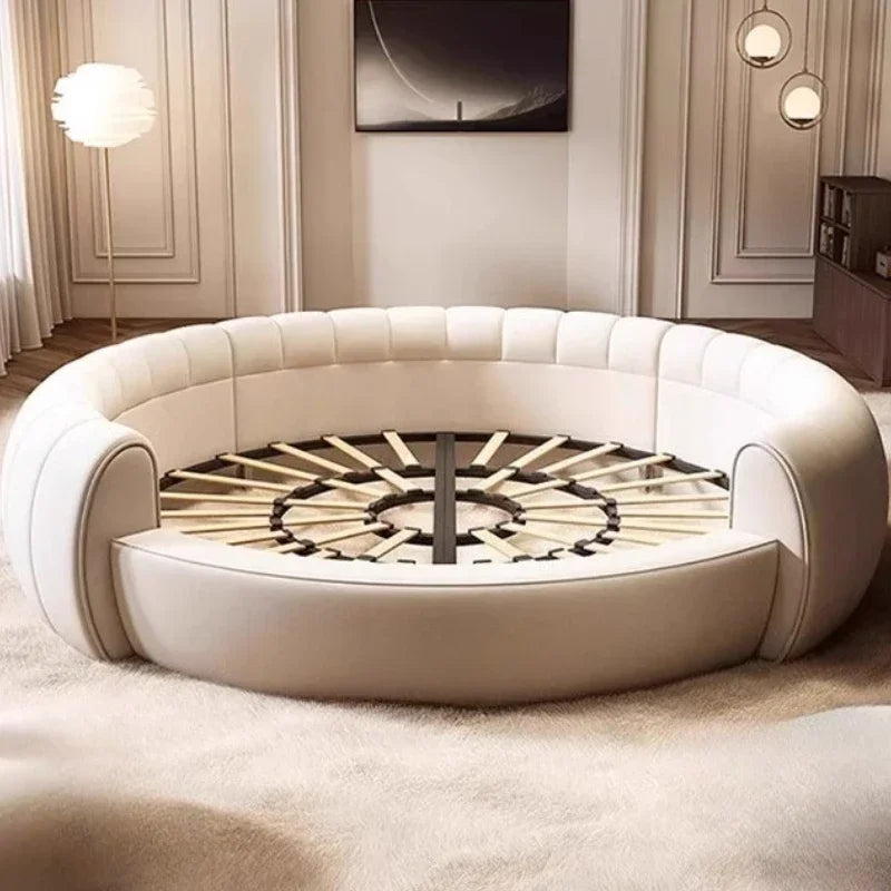 Fabric Round Bed Cream Wind Simple Double Wedding Light Luxury Adult Comfortable Bed Unusual High Quality Muebles Furniture