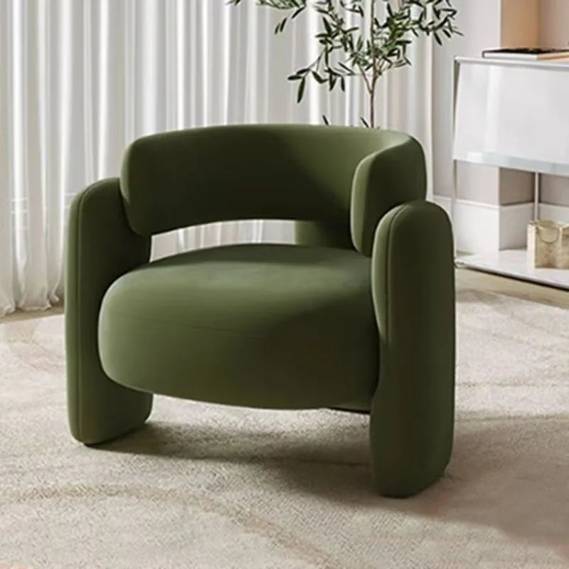 Nordic Chaise Loung Frosted Velvet Accent Chairs Curved Backrest Solid Wood Frame High Density Sponge Living Room Single Sofas