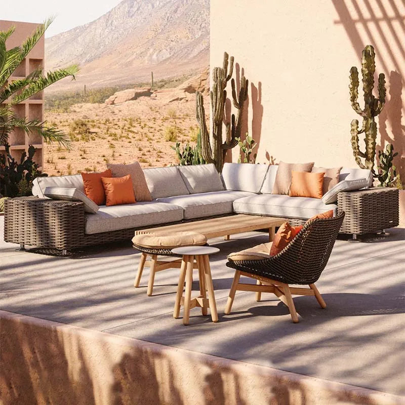 Outdoor leisure sofa, courtyard balcony, coffee table combination, outdoor outdoor garden, rattan woven leisure furniture