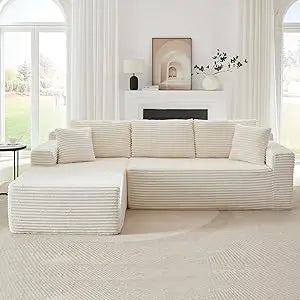 Boneless Cloud Sectional Couches for Living Room, L Shaped Sofa with Deep Seat & Left Chaise, Fluf
