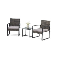 3Piece Outdoor Rattan Bistro Set with Coffee Table for Garden Balcony Poolside and Backyard Featuring Durable Steel Frame and C