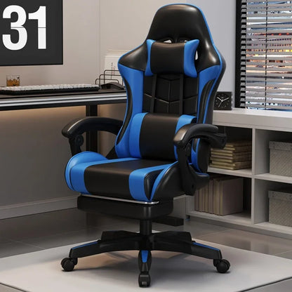 Video Game Desk Chair - Ergonomic Computer with Footrest and Comfy Lumbar Support, PU Leather Recliner with 360° Swivel