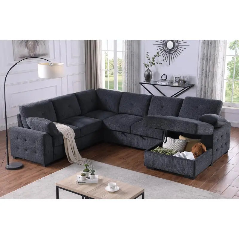 L-Shaped Corner Sofa with Storage & Convertible Bed, Multi-Functional Design for Living Room and Guest Space, Perfect for