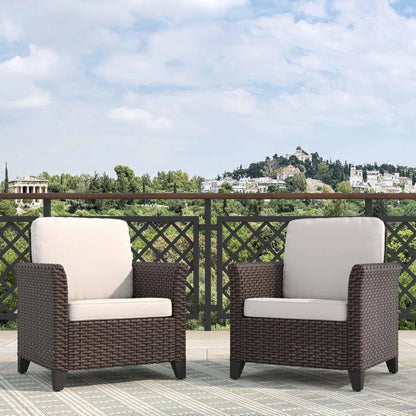 Two-Piece Outdoor Wicker High Back Chairs with Weather-Resistant Cushions for Patio, Garden, and Deck Use