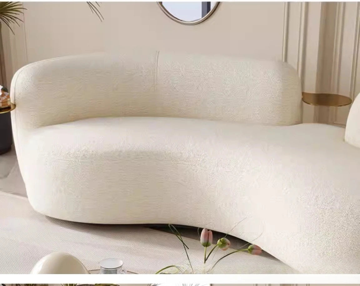 Cream style light luxury Italian minimalist curved sofa lamb flannel pea sofa modern living room small apartment