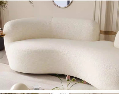 Cream style light luxury Italian minimalist curved sofa lamb flannel pea sofa modern living room small apartment