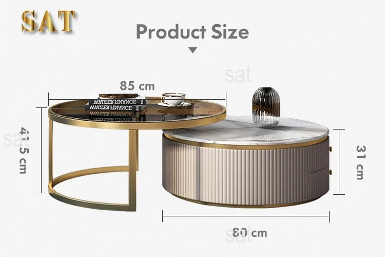 #Luxury Furniture Marble Top Gold Stainless Steel Frame Sectional Glass Round Coffee Table