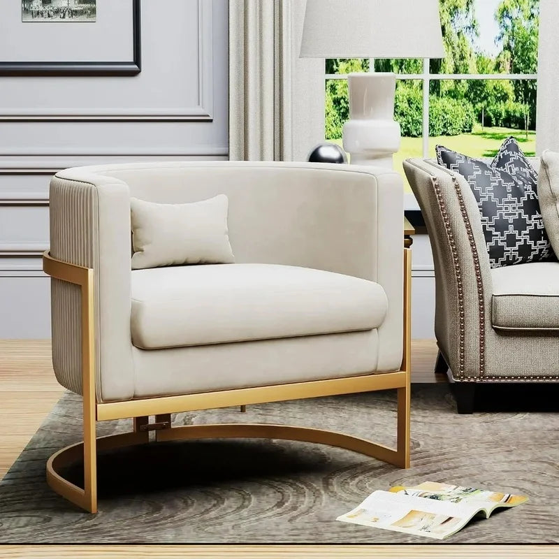 Velvet Upholstered Modern Barrel Chair with Gold Legs, Accent Armchair for Bedroom or Living Room, Side Sofa Chair