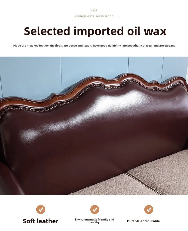 American pastoral all-solid wood sofa, European living room leather sofa, small household, coffee table type, combined light