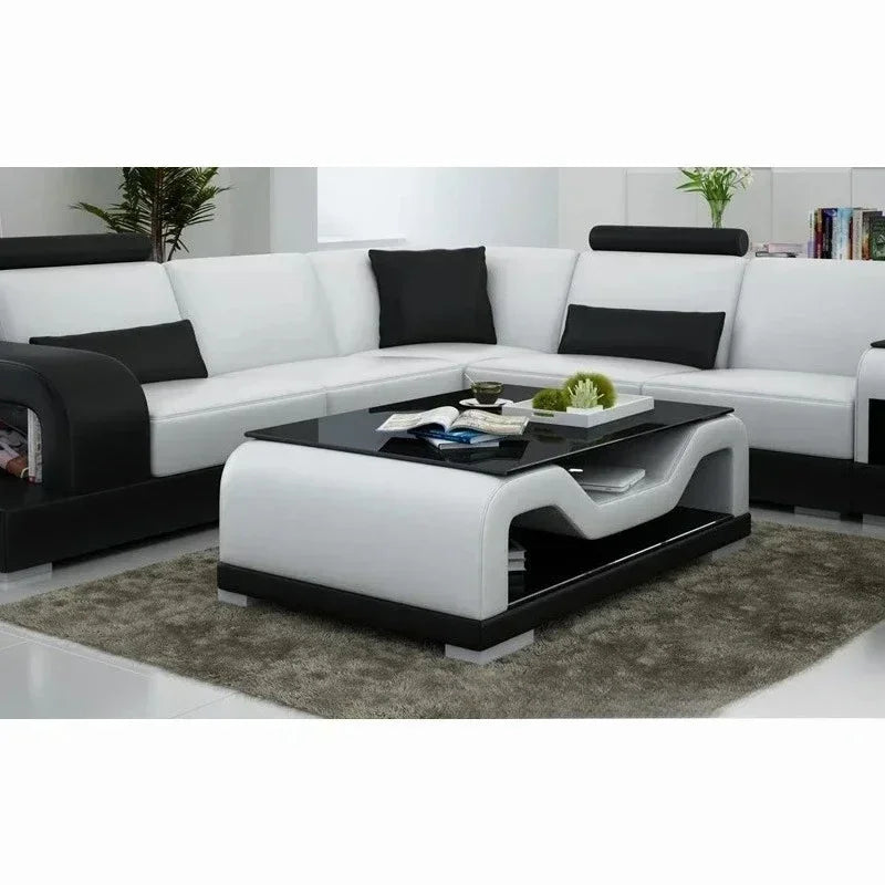 Modern LED Lighted Sofa Set with Recliner, Adjustable Headrest & Console | Luxury Leather Sectional Couch | Futuristic Furniture