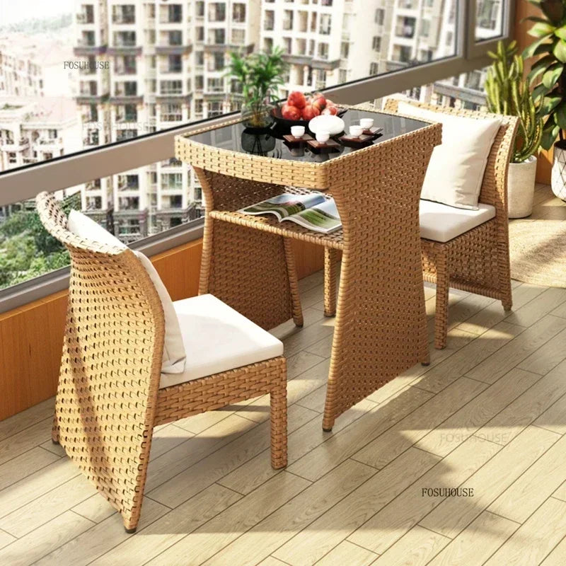 Nordic Rattan Garden Furniture Sets Outdoor Furniture Simple Courtyard Balcony Table and Chair Set Bistro Dining Table Chair Set