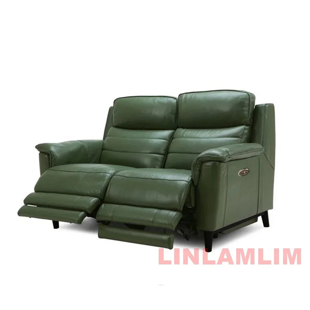 MANBAS Luxury Power Reclining Sofa - Modern Genuine Leather 3-Seater Couch with Footrests & USB, Electric Recliner Home Theater