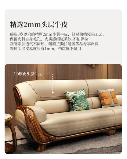 A71Chinese ebony leather sofa modern simple solid wood villa living room leather sofa