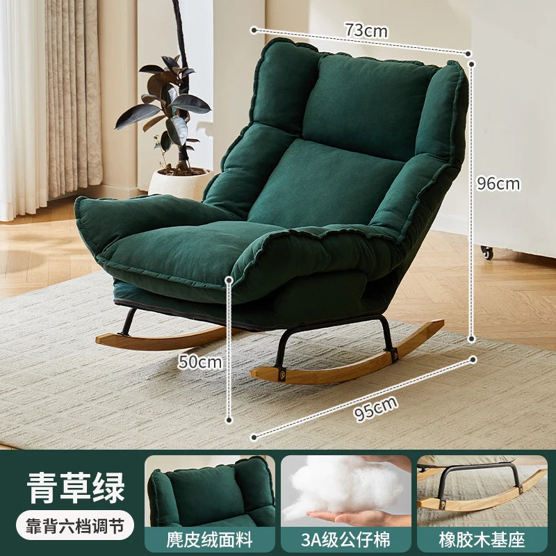 Retro Mid-Century Lazy Rocking Chair - Single Leisure Recliner for Living Room, Balcony & Napping