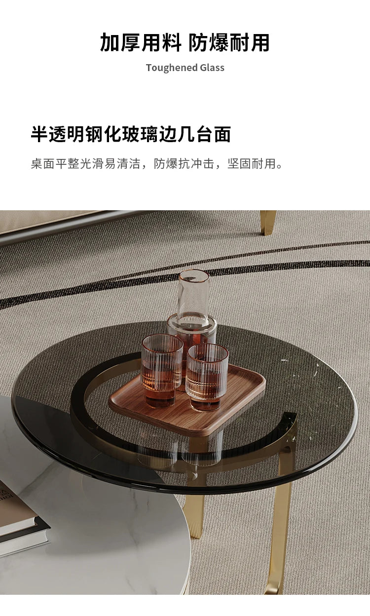 A163 Italian Light Luxury Stainless Steel round Living Room Home Coffee Table Modern Side Table