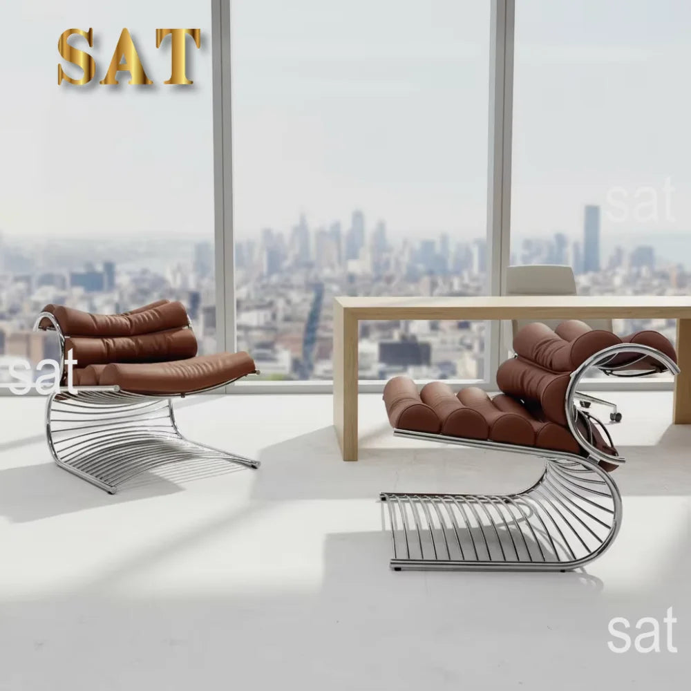 ✿–q Modern Tubular Frame Leather Accent Chair for Premium Law Firm Client Reception Area & Modern Furniture Exhibition Hall