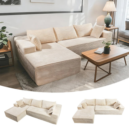 Sofa Relax in Comfort  Cloud-Like Corduroy Sectional Sofa with Chaise and Built-In Storage