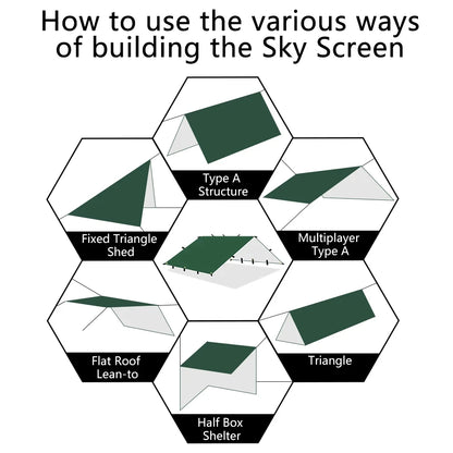 19 Hang Point Tarp Waterpoof Survival Bushcraft Sun Shelter Beach Shade Tent Outdoor Canopy Backpacking Tourist Awning 4x4 3x3m
