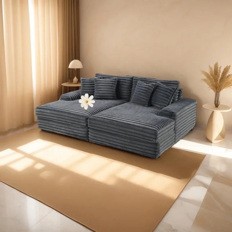 Modern White Corduroy Sectional Sofa Bed One-Seater New Design Modular Compression for Huge Villas Living Room Style